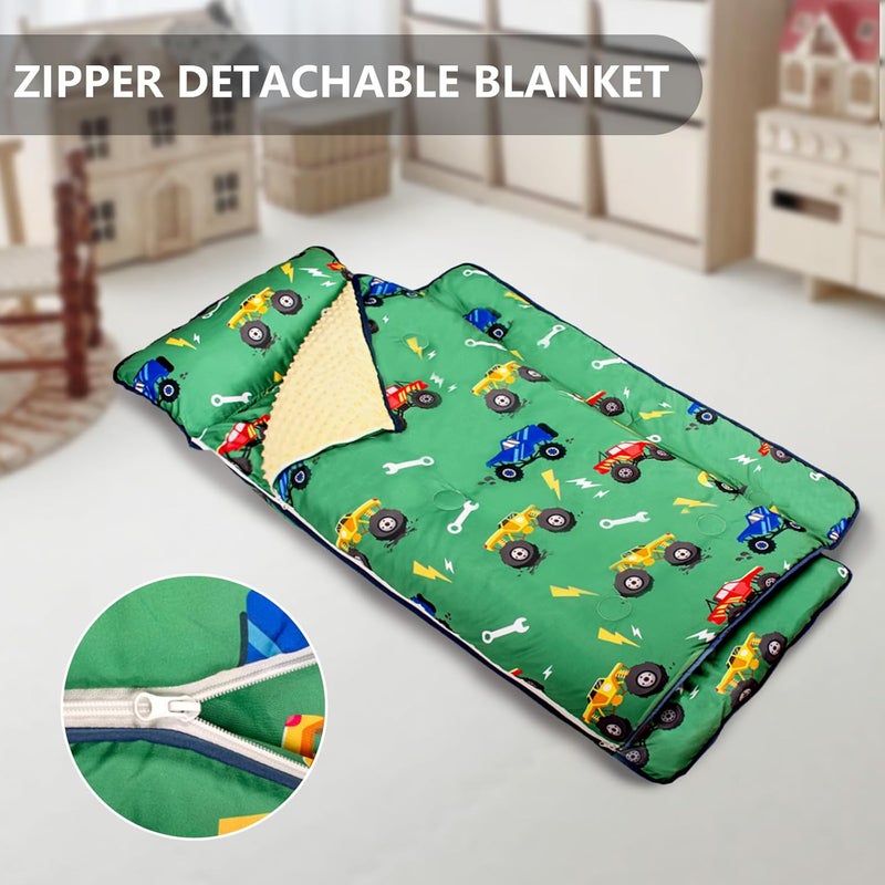 PRIMLECT Toddler Nap Mat Extra Large Thickened 55''x35'', Soft Sleeping Bag with Detachable Minky Blanket and Pillow, Portable for Daycare, Preschool, Kindergarten, Travel, Boys and Girls - Image 2